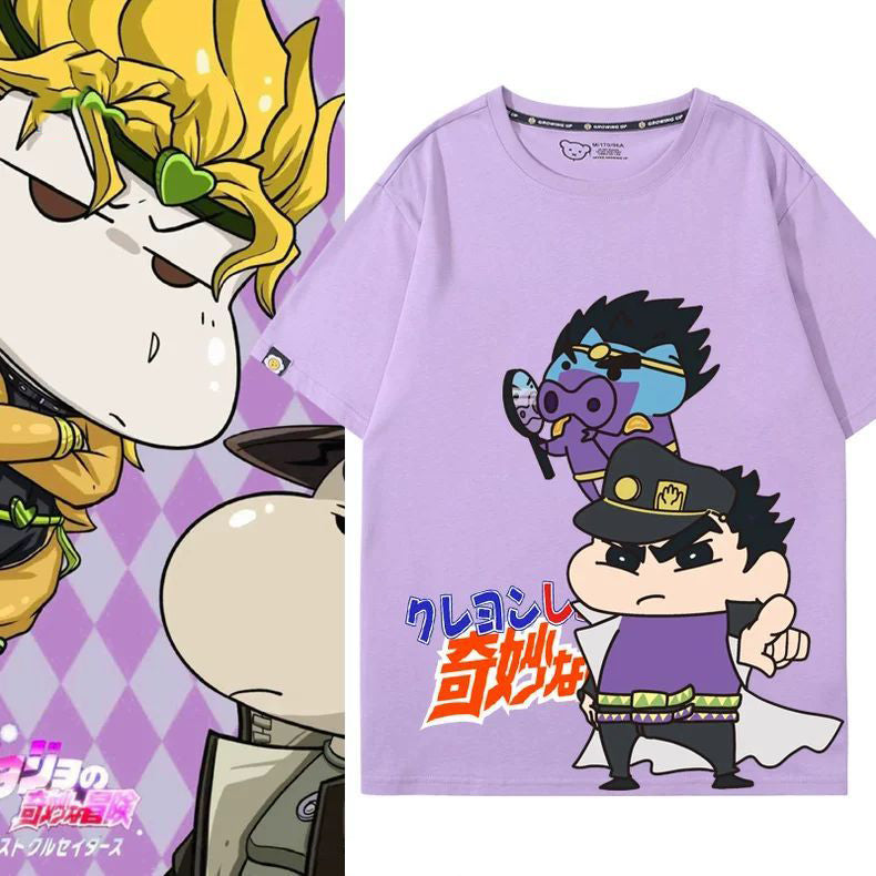 人気キャラ プリント トップス しんちゃんの奇妙な冒険 ユニセックス 半袖 Ｔシャツ