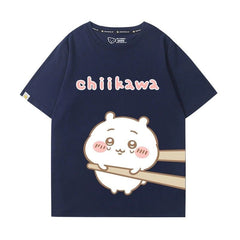 人気キャラ プリント トップス 箸で挟まれる ユニセックス 半袖Ｔシャツ
