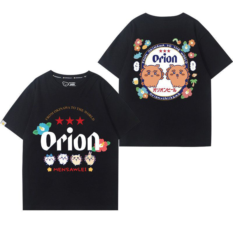 人気キャラ プリント トップス ビール飲もう ユニセックス 半袖Ｔシャツ