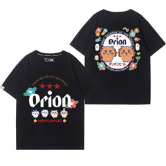 人気キャラ プリント トップス  オリオンビール ユニセックス 半袖Ｔシャツ