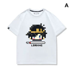 人気キャラ プリント トップス マイクラ風 ドット絵キャラ ユニセックス 半袖 Ｔシャツ