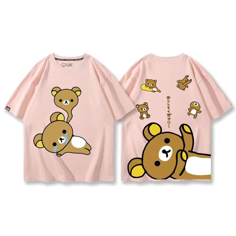 人気キャラ プリント クマプリント×半袖 綿素材 キュートデザイン ユニセックス Tシャツ