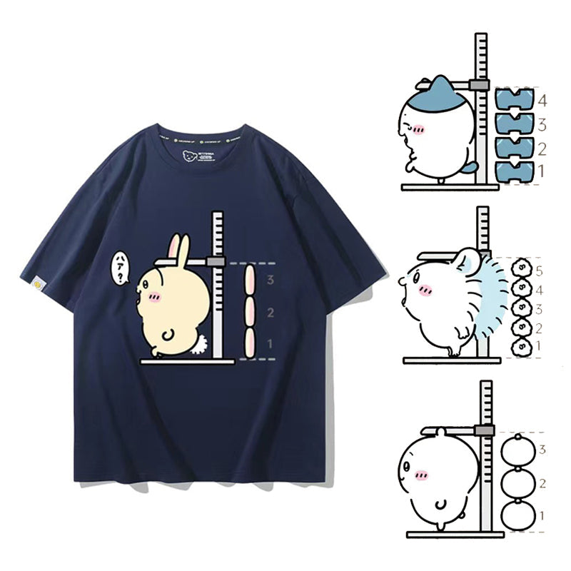 人気キャラ プリント トップス 身長を測る ‌ユニセックス 半袖Ｔシャツ