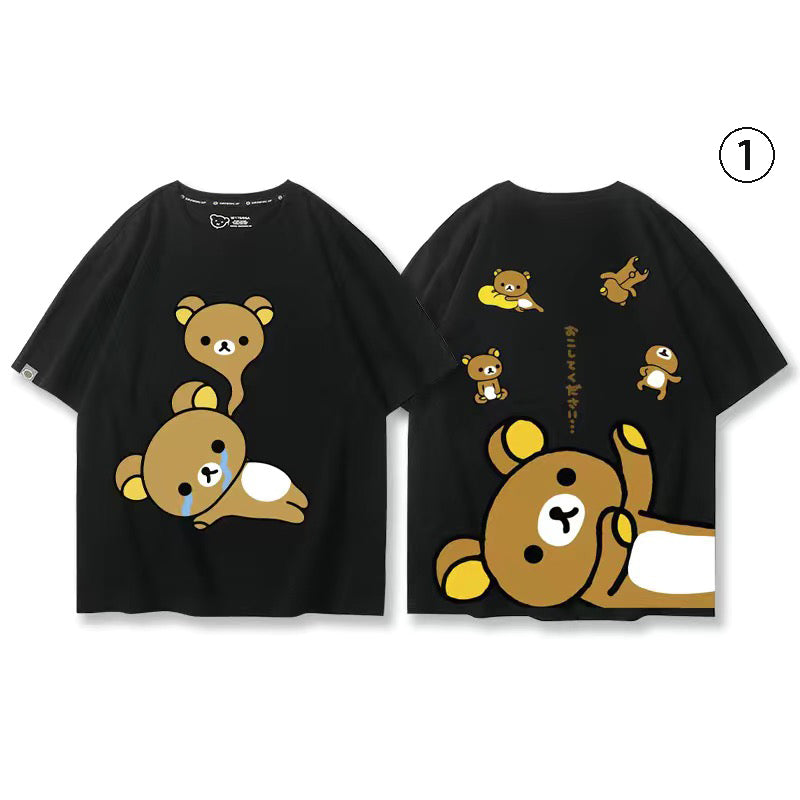 人気キャラ プリント クマプリント×半袖 綿素材 キュートデザイン ユニセックス Tシャツ
