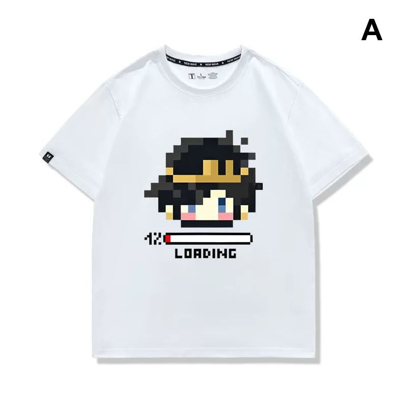 人気キャラ プリント トップス マイクラ風 ドット絵キャラ ユニセックス 半袖 Ｔシャツ