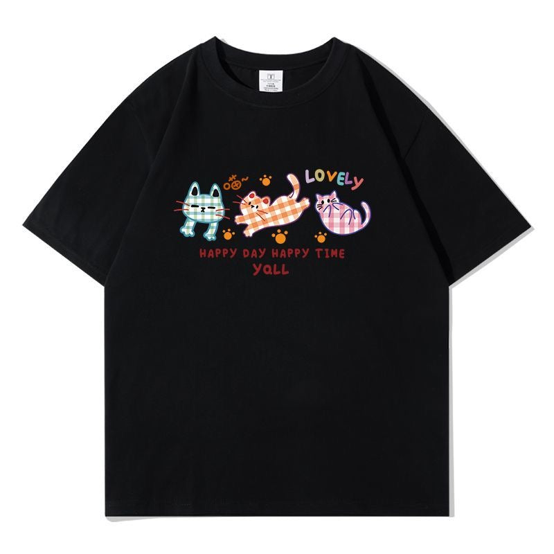 キティプリント×ルーズシルエット レディース 綿素材 こだわりデザイン Tシャツ トップス