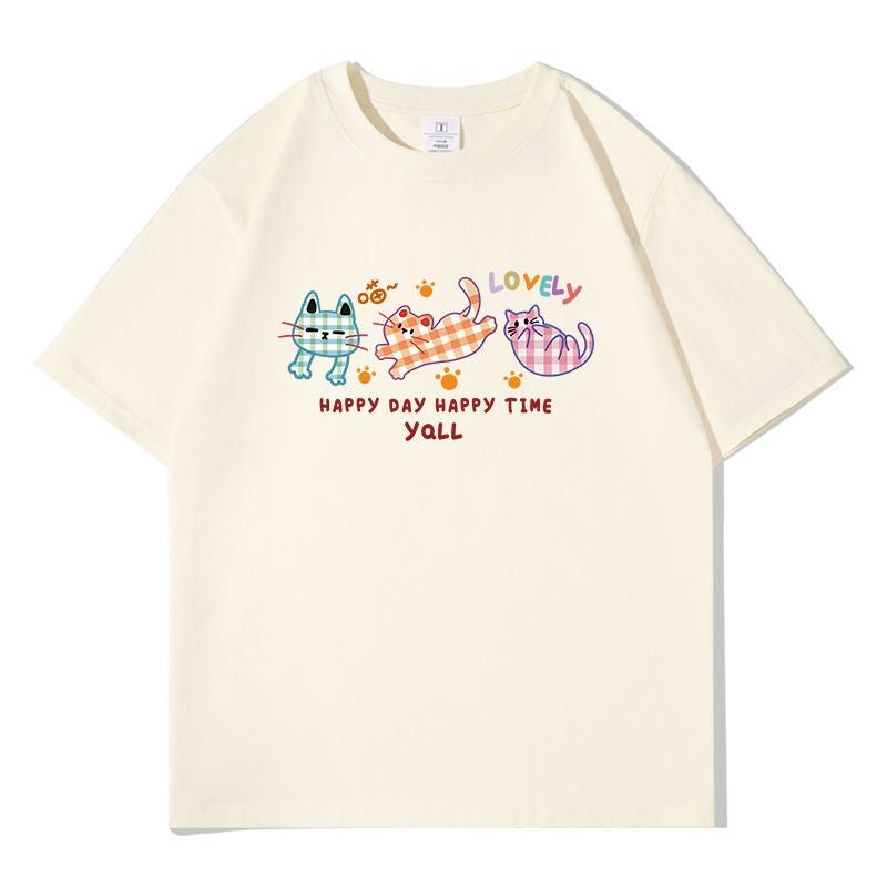 キティプリント×ルーズシルエット レディース 綿素材 こだわりデザイン Tシャツ トップス