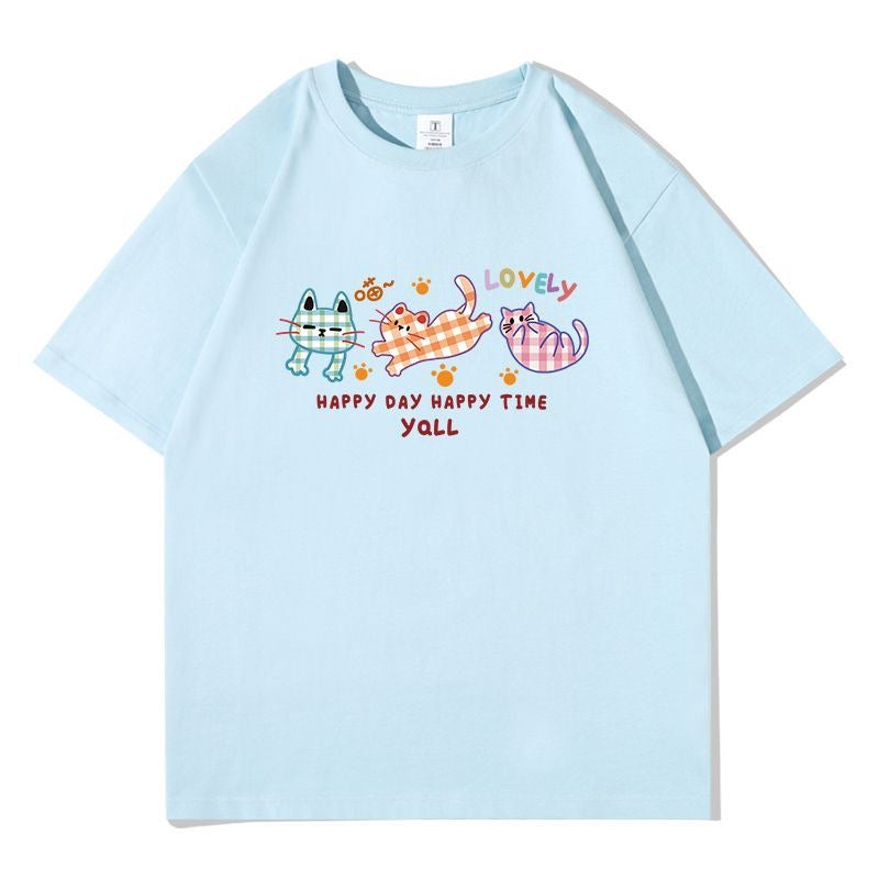 キティプリント×ルーズシルエット レディース 綿素材 こだわりデザイン Tシャツ トップス