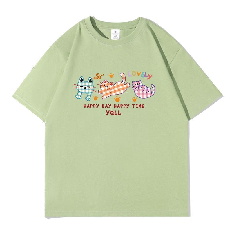 キティプリント×ルーズシルエット レディース 綿素材 こだわりデザイン Tシャツ トップス