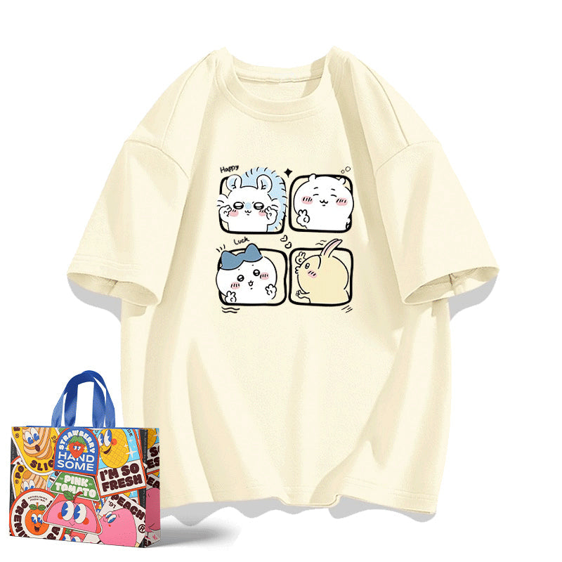 人気キャラ プリント トップス 楽しい瞬間 ユニセックス 半袖Ｔシャツ