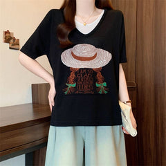 サマープリント×フェイクツーウェイ 半袖 レディース Tシャツ トップス