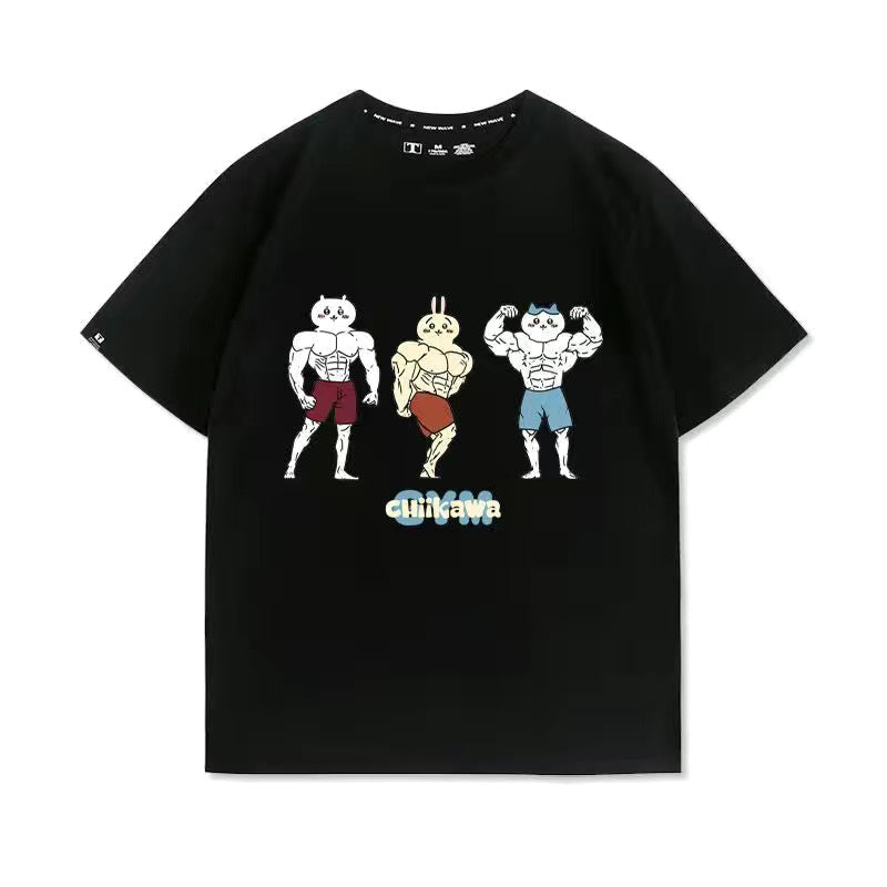 人気キャラ プリント トップス 筋肉兄貴 ユニセックス 半袖Ｔシャツ