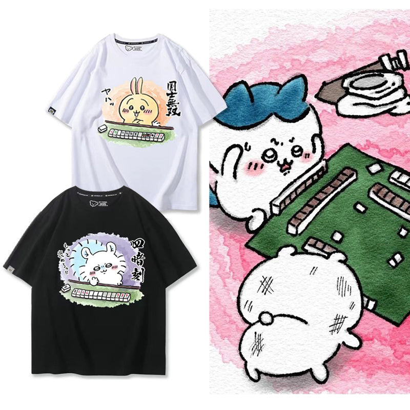 人気キャラ プリント トップス 麻雀対決 ユニセックス 半袖Ｔシャツ