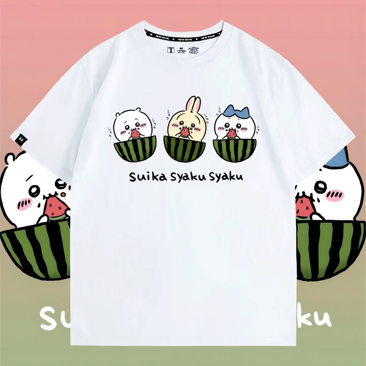 人気キャラ プリント トップス すいか ユニセックス 半袖Ｔシャツ