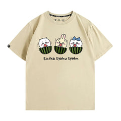 人気キャラ プリント トップス すいか ユニセックス 半袖Ｔシャツ