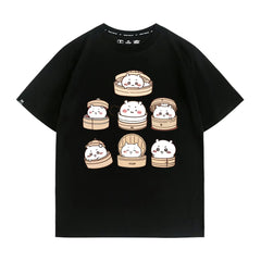 人気キャラ プリント トップス 肉まん ユニセックス 半袖Ｔシャツ