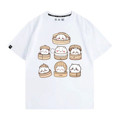 人気キャラ プリント トップス 肉まん ユニセックス 半袖Ｔシャツ