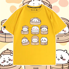 人気キャラ プリント トップス 肉まん ユニセックス 半袖Ｔシャツ