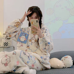 人気キャラ プリント パジャマ ルームウェア 暖かい 防寒 レディース セットアップ
