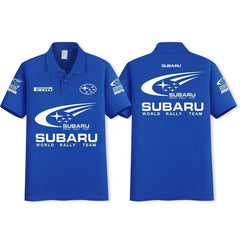 スポーツ＆カルチャー プリント トップス  モータースポーツ風  ロゴプリント ユニセックス 半袖 ポロシャツ