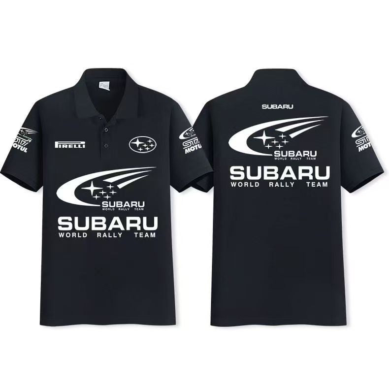 スポーツ＆カルチャー プリント トップス  モータースポーツ風  ロゴプリント ユニセックス 半袖 ポロシャツ