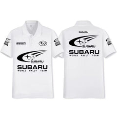 スポーツ＆カルチャー プリント トップス  モータースポーツ風  ロゴプリント ユニセックス 半袖 ポロシャツ