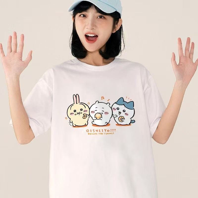人気キャラ プリント トップス ドーナツ ユニセックス 半袖Ｔシャツ