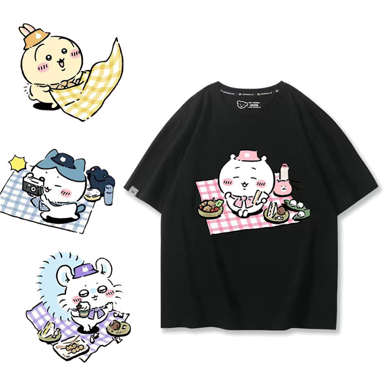 人気キャラ プリント トップス ピクニック ユニセックス 半袖Ｔシャツ