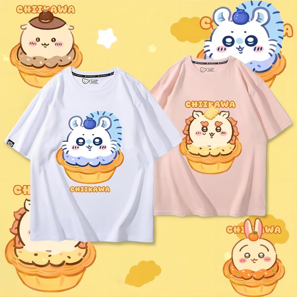 人気キャラ プリント トップス エッグタルト ユニセックス 半袖Ｔシャツ
