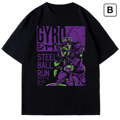 人気キャラ プリント トップス スティール・ボール・ラン風 ユニセックス 半袖Ｔシャツ