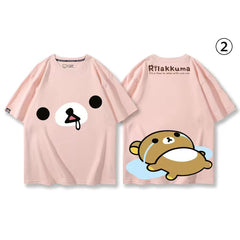 人気キャラ プリント クマプリント×半袖 綿素材 キュートデザイン ユニセックス Tシャツ
