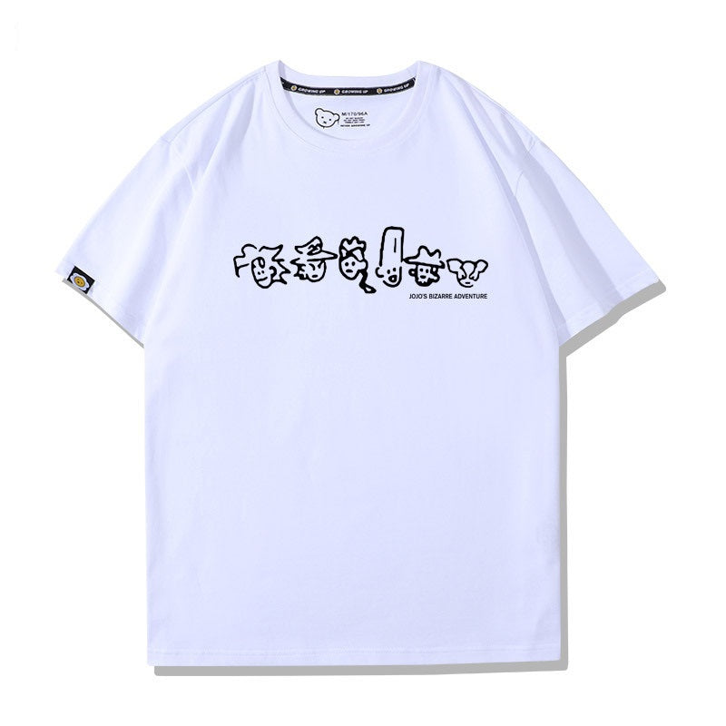 人気キャラ プリント トップス ラインアート風キャラ  ユニセックス 半袖 Ｔシャツ