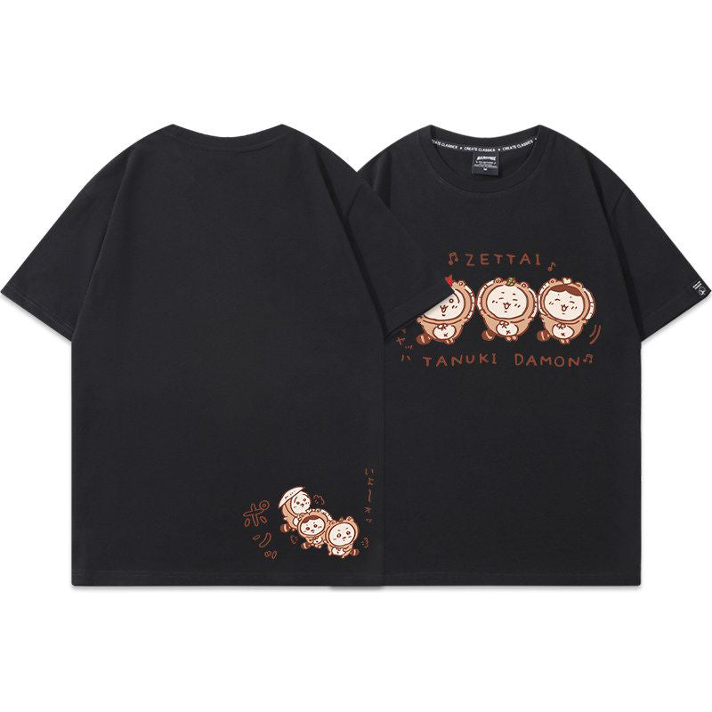 人気キャラ プリント トップス たぬき ユニセックス 半袖Ｔシャツ
