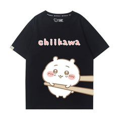 人気キャラ プリント トップス 箸で挟まれる ユニセックス 半袖Ｔシャツ