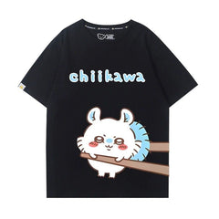 人気キャラ プリント トップス 箸で挟まれる ユニセックス 半袖Ｔシャツ