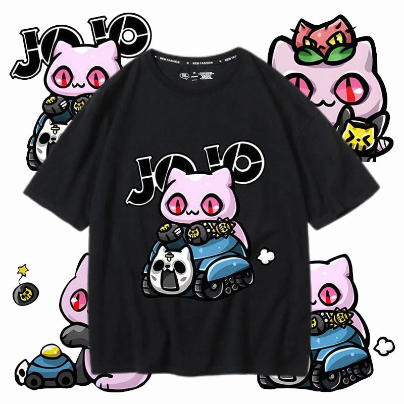 人気キャラ プリント トップス キラー・クイーン 可愛いキャット ユニセックス 半袖 Ｔシャツ