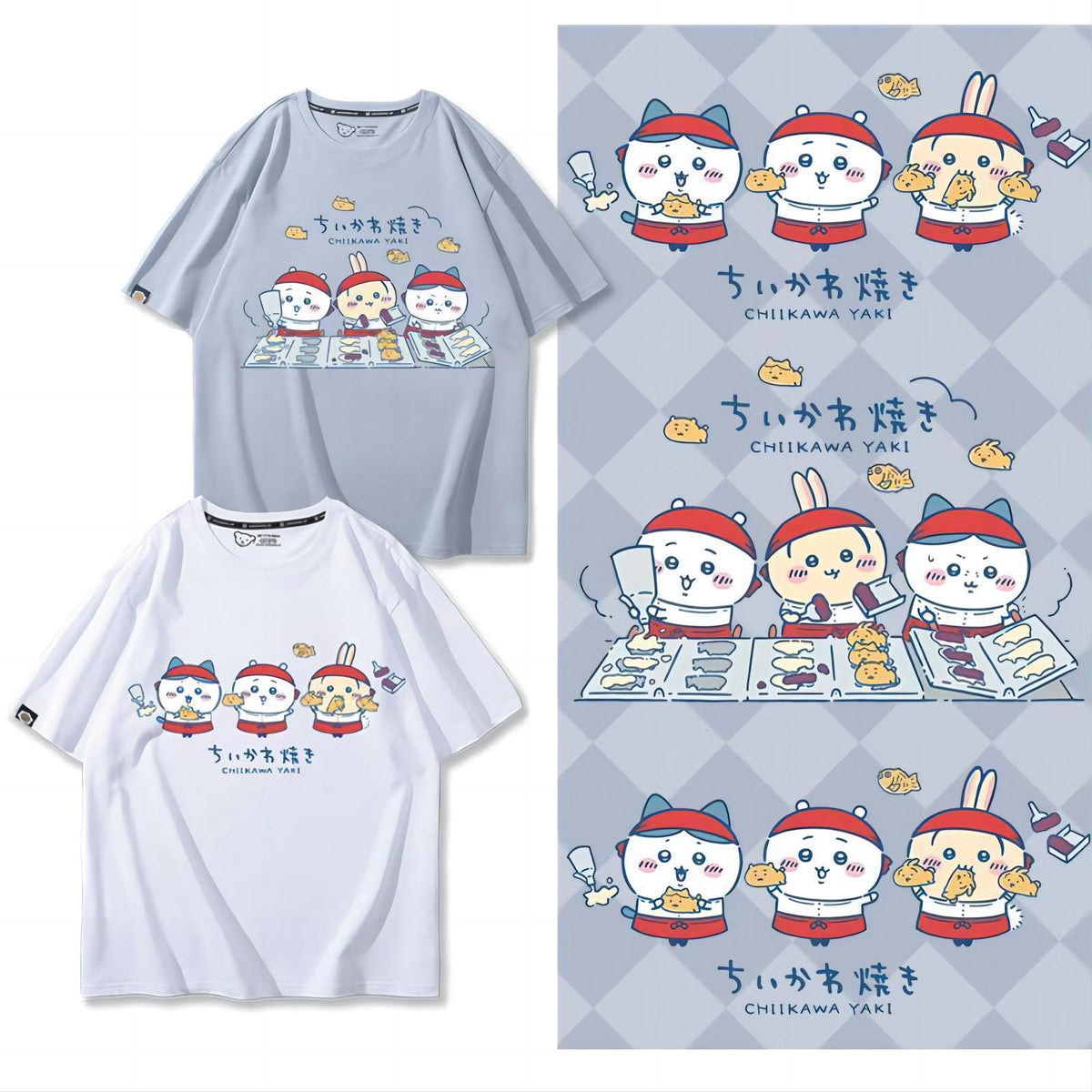 人気キャラ プリント トップス 鯛焼き ユニセックス 半袖Ｔシャツ