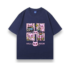 人気キャラ プリント トップス Killer Queen ネコ爆弾 ユニセックス 半袖Ｔシャツ