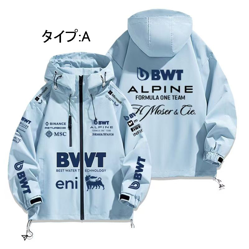 スポーツ＆カルチャー プリント レーシングロゴ総柄 メンズ 防風 防寒 ストリートジャケット