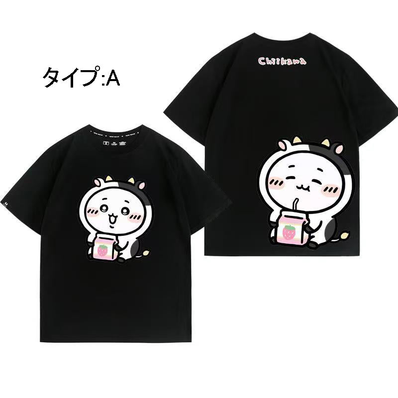 人気キャラ プリント トップス 牛乳 ユニセックス 半袖Ｔシャツ