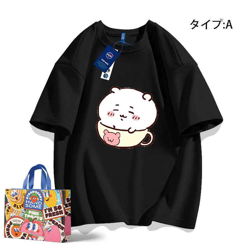 人気キャラ プリント トップス カップ ユニセックス 半袖Ｔシャツ