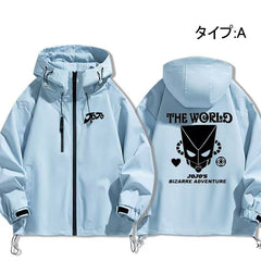 人気キャラ プリント トップス スタンドパワー フード付き メンズ 防風ジャケット