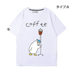 人気キャラ プリント コーヒーで命をつなぐ アヒルさんトップス ユニセックス 半袖Ｔシャツ