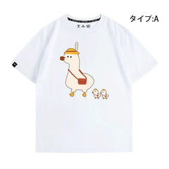 人気キャラ プリント LUCKY DUCK アヒルさんトップス ユニセックス 半袖Ｔシャツ