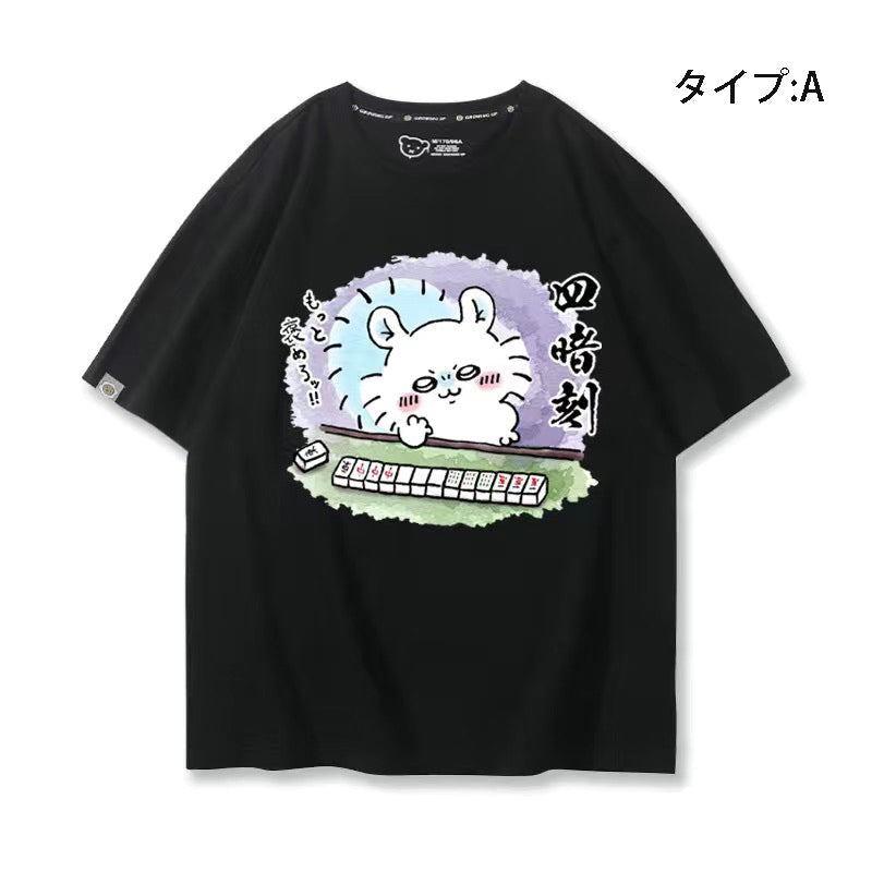 人気キャラ プリント トップス 麻雀対決 ユニセックス 半袖Ｔシャツ