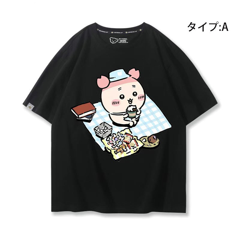 人気キャラ プリント トップス 野外食事会 ユニセックス 半袖Ｔシャツ