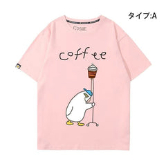 人気キャラ プリント コーヒーで命をつなぐ アヒルさんトップス ユニセックス 半袖Ｔシャツ