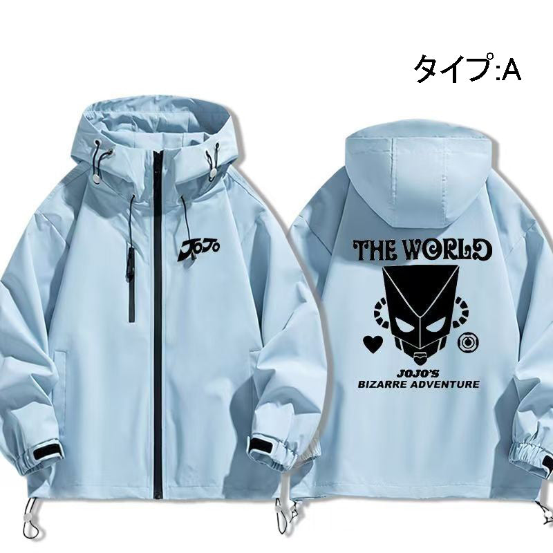 人気キャラ プリント トップス スタンドパワー フード付き メンズ 防風ジャケット