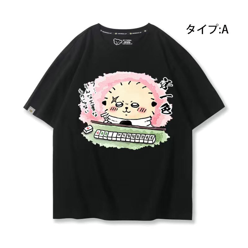 人気キャラ プリント トップス 麻雀対決 ユニセックス 半袖Ｔシャツ