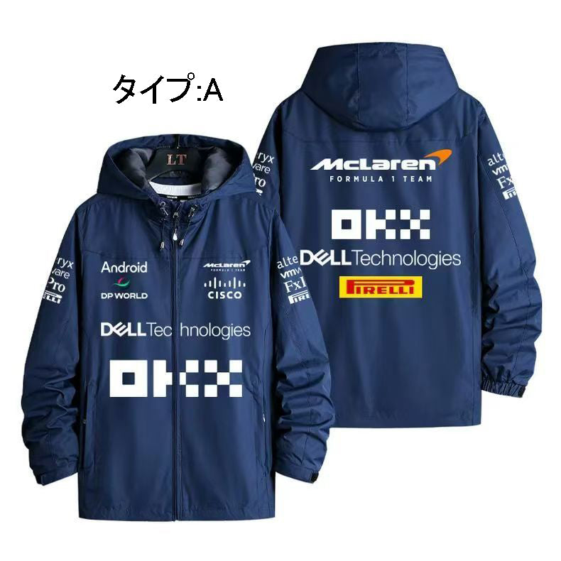 スポーツ＆カルチャー プリント F1チーム風ロゴプリント メンズ 防風 防寒 レーシングジャケット